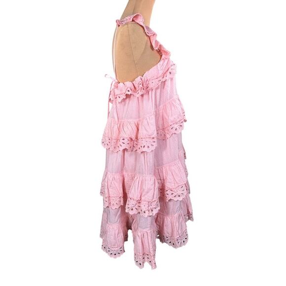 Innika Choo Schiffli Frill Mini Dress 3 US Size 12 Pink Eyelet Lace - Picture 8 of 12